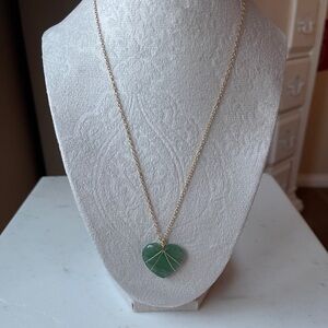 Gold Wire Wrapped Heart Shaped Green Cherry Quartz Necklace